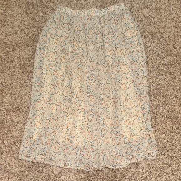 Manydress beige floral chiffon pleated elastic high waist a line midi skirt - Picture 7 of 14